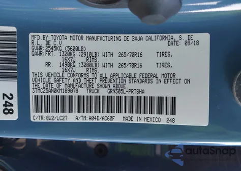 2019 Toyota Tacoma Trd Off Road z USA, uszkodzony, nr VIN 3TMCZ5AN0KM189078